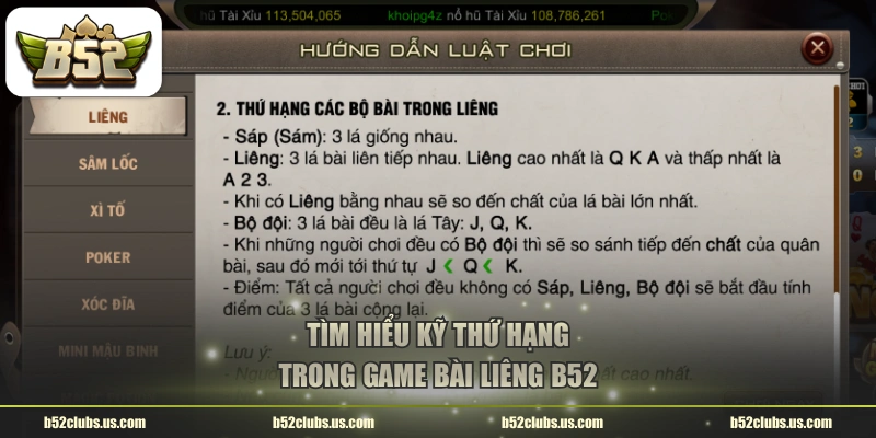 Tìm hiểu kỹ thứ hạng trong game bài liêng B52